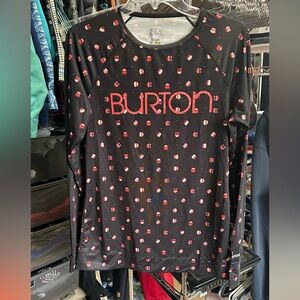 Burton Black Long-Sleeve Shirt with Red Logo and Red Dot Pattern